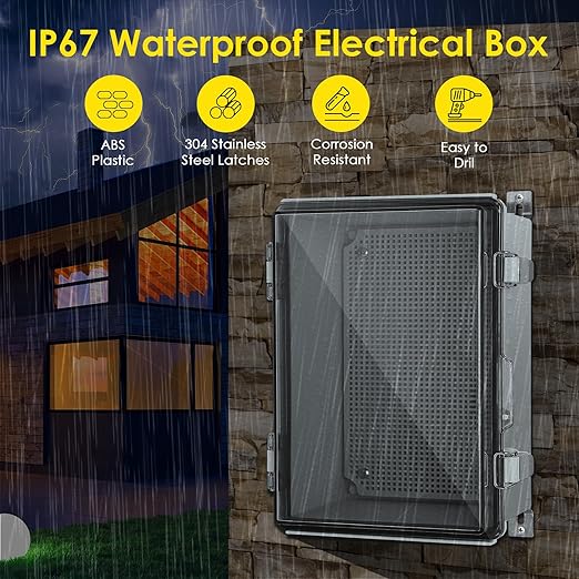 Waterproof Electrical Junction Box, IP67 Plastic Weatherproof Electrical Enclosure with Aluminum DIN Rail, Mounting Plate, Wall Brackets for DIY Project WiFi, Clear (13.8''×9.8''×5.9") - Image 2