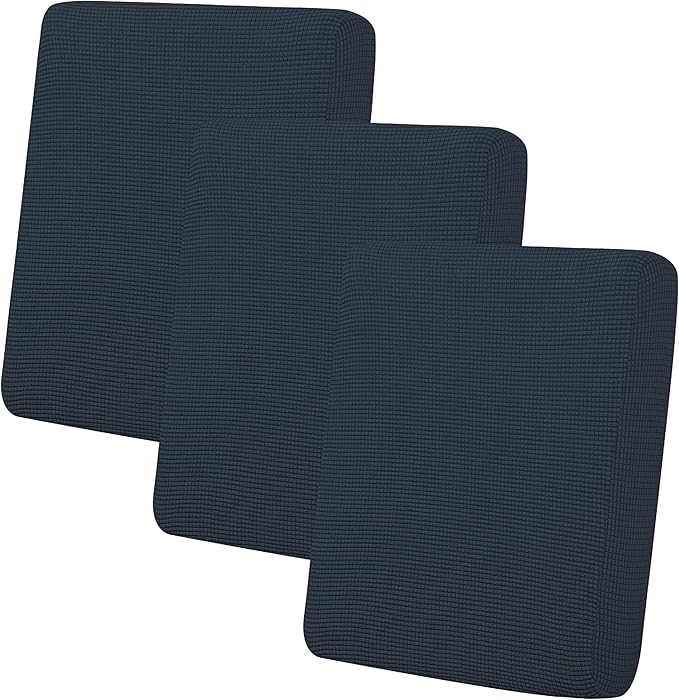 Easy-Going Stretch Individual Chair Couch Cushion Cover Sofa Cushion Furniture Protector Sofa slipcover Soft Flexibility with Elastic Bottom (3-Piece Sofa Cushion Cover, Dark Blue) by Easy-Going