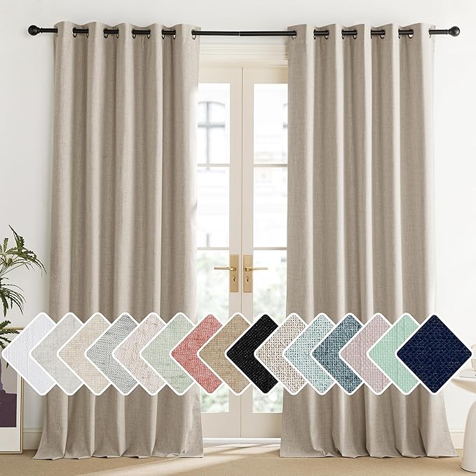 NICETOWN Oatmeal Vintage Open Linen Weave Flax Thermal Curtains, 100% Blackout Curtains 102" Long for Dining Room, Soundproof Window Treatment Drapes for Home Office, 62" Wide Per Panel, Set of 2 by NICETOWN