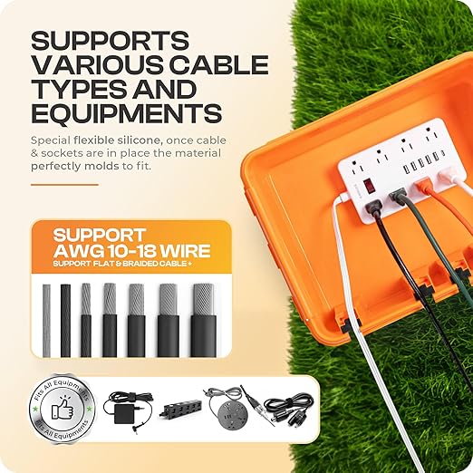 SockitBox – The Original Weatherproof Connection Box – Indoor & Outdoor Electrical Power Cord Enclosure for Timers, Extension Cables, Transformers, Power Strips, Lights, Tools & More – Medium – Orange - Image 7