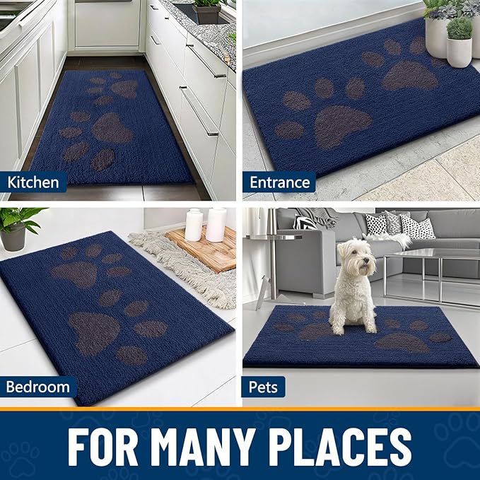 Smiry Dog Door Mat for Muddy Paws, Absorbs Moisture and Dirt, Low-Profile Entryway Mat with Non-Slip Backing, Entry Indoor Outdoor Doormat for Inside Floor (30x20 Inches, Navy Blue, Paw) - Image 9