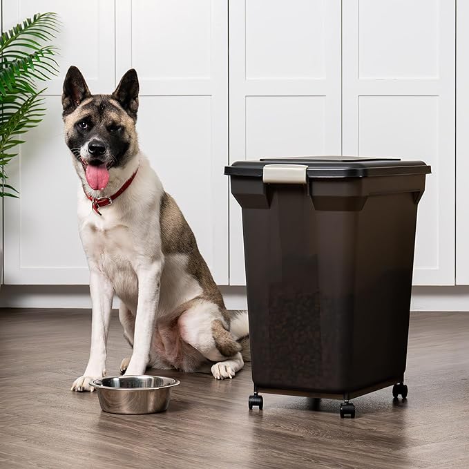IRIS USA 58 Lbs / 67 Qt WeatherPro Airtight Pet Food Storage Container with Attachable Casters, For Dog Cat Bird and Other Pet Food Storage Bin, Keep Fresh, Easy Mobility, BPA Free, Smoke - Image 10