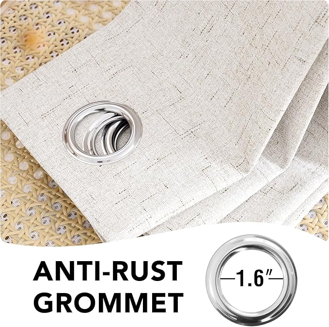 H.VERSAILTEX Primitive Linen Curtains 100% Blackout Curtain Drapes Burlap Fabric Curtains with White Thermal Insulated Liner, Grommet Top Drapes Living Room/Bedroom (2 Panels, 42 x 54 Inch, Ivory) - Image 6