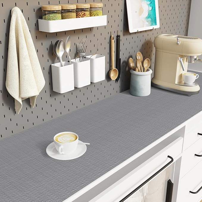 Drawer Liner, Shelf Liners for Kitchen Cabinet Waterproof & Oil-Proof Cupboard Liner Non-Slip Drawer Mat PVC Material Non Adhesive Kitchen Liner for Countertop Gray 23.6 x 393.7 Inches - Image 6