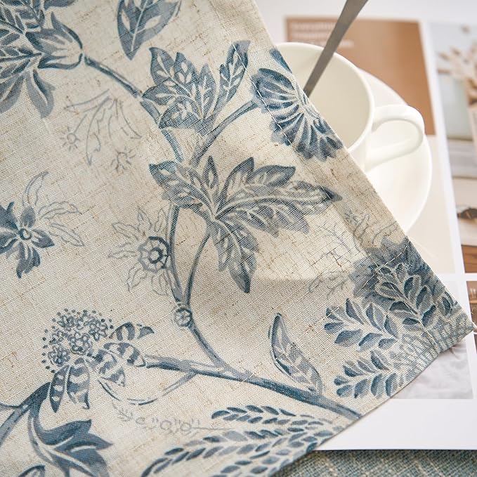 jinchan Linen Floral Curtains for Living Room with Printed Flower 108 Inches Long Light Filtering Extra Long Back Tab Rod Pocket Blue Window Curtain Set Farmhouse Drapes, 2 Panels Blue - Image 6