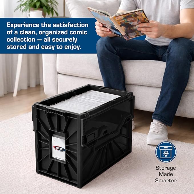 BCW Short Comic Book Bin | Holds 150 Comics | Stackable Plastic Storage | Acid-Free Organizer | Black, 5 Pack - Image 7