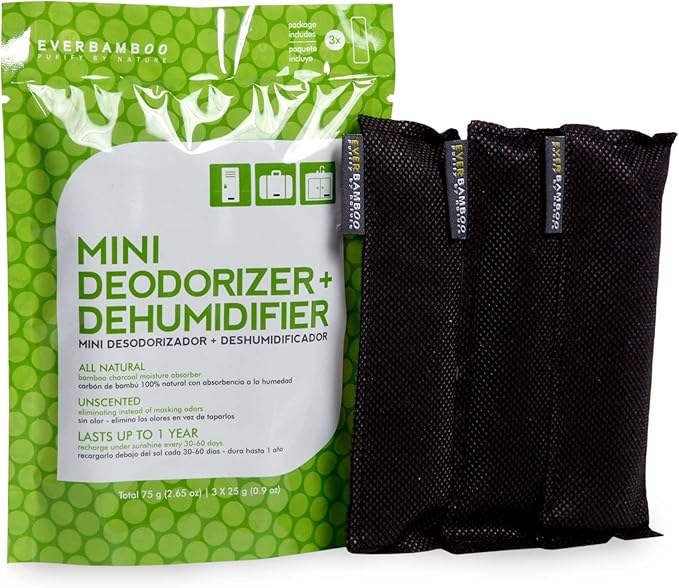 Ever Bamboo Mini Deodorizer & Dehumidifier w/Natural Bamboo Charcoal (3-Pack, 3 x 25 g) by Ever+Bamboo