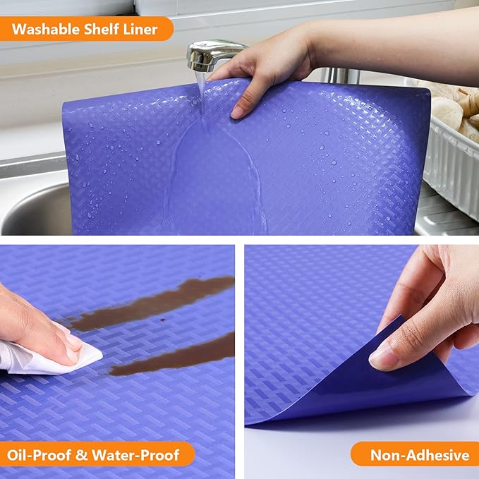 Shelf Liners for Kitchen Cabinets Refrigerator Liners Waterproof Plastic Kitchen Cupboard Liner Non Adhesive Drawer Mats EVA Material Fridge Liner for Shelves - Blue 11.8 x 118 Inches - Image 3