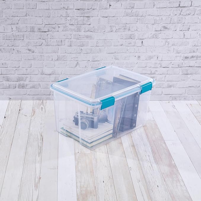 54 Quart Clear Storage Bin with Gasket Lid, Weather-Resistant Latching Container, Blue, 22.5x16x12.75 Inches, 4 Pack - Image 3