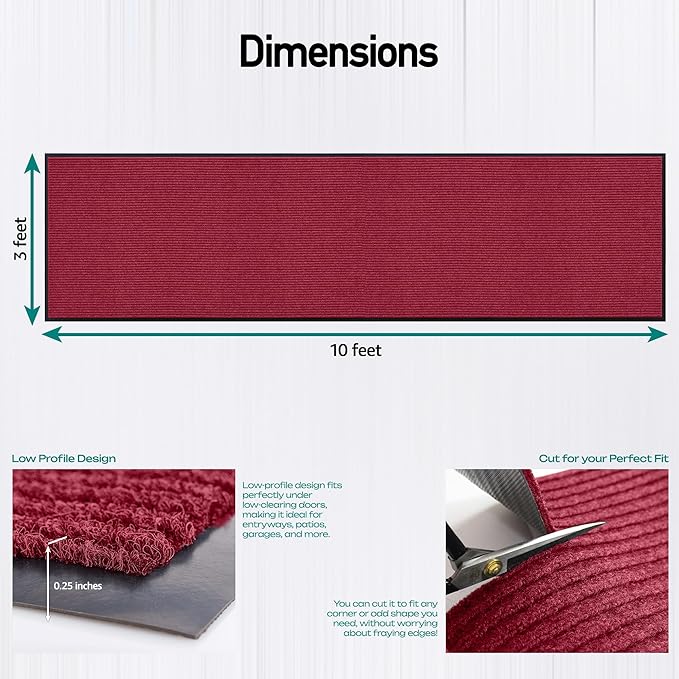 MaxMat® Extra Large Commercial Door Mat, Rubber Border Heavy Duty Door Mat, Waterproof, Low-Profile, Easy to Clean, Rubber Entry Mat. (Red, 3 x 10 Feet) - Image 2