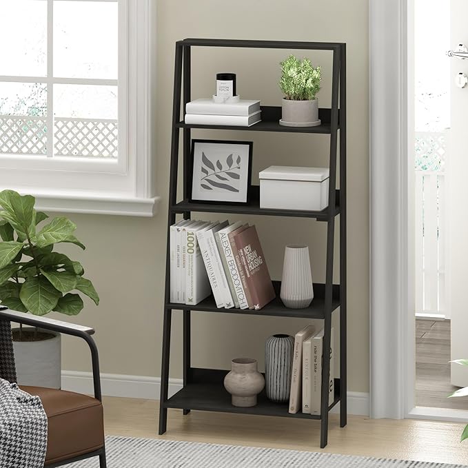 Furinno Ladder Book Shelf, 5-Tier Ladder Shelf, Bookshelf, Display Storage Shelves, 13 x 23.6 x 53.5, for Living Room, Home Office, Black Espresso - Image 2