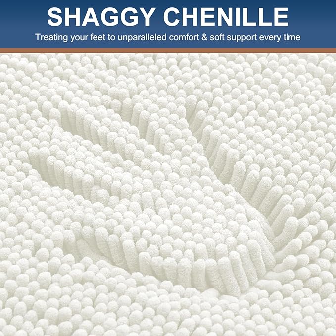 Smiry Luxury Chenille Bathroom Rugs 48x32, Extra Soft and Absorbent Shaggy Bath Mat, Machine Washable, Non-Slip Plush Carpet Runner for Tub, Shower, and Floor, Home Decor Accessories, Ivory - Image 3