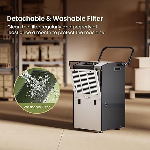 Waykar 155 Pints Large Commercial Dehumidifier with Drain Hose and Water Tank, Industrial Dehumidifier in Large Space up to 8000 Sq. Ft for Home, Basements, Whole House, Library - Image 8
