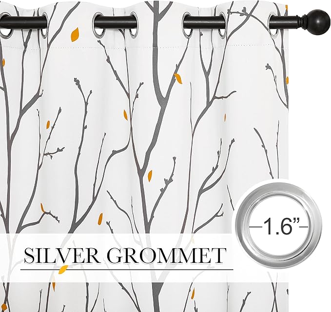 NICETOWN White Curtains with Grey Twist Branches & Flowerrain Pattern, Silver Grommet Romantic Room Darkening Light Blocking Vertical Drapes for Bedroom/Kids Room, W52 x L63, 2 PCs - Image 3