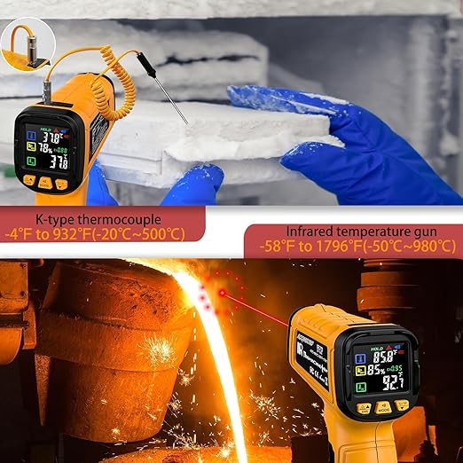 Infrared Thermometer Temperature Gun -58°F to 1796°F, 50:1 Dual-Mode Temp Guns with K-Type Thermocouple for Internal Readings, HVAC Contactless Lazer IR Thermometers for Home & Industry - Image 3