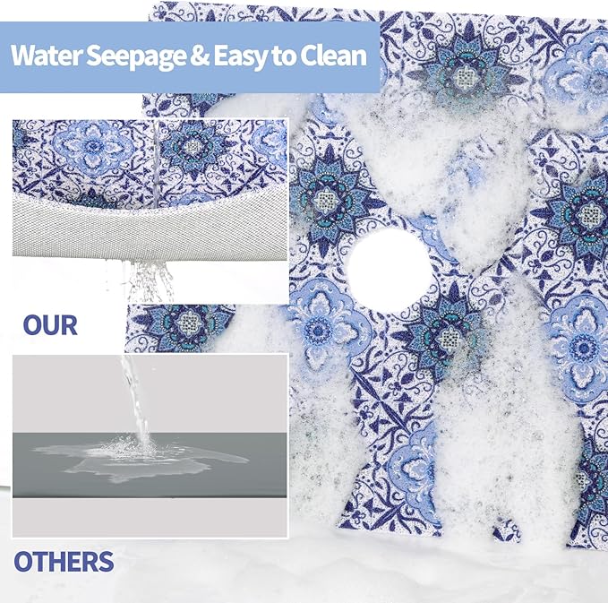 HOMBYS Square Shower Mat Non Slip 27x27 in,Shower Mat with Drain Hole in Middle,Shower Floor Mats for Inside Shower,PVC Loofah Shower Stall Mat,Secure in Shower Mat,Boho Bath Mats for Shower - Image 7