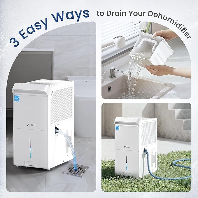 6,000 Sq.Ft Most Efficient Energy Star 2025 Dehumidifier,Vellgoo Max 140 Pint/D Smart Compressor Dehumidifier for Basement with Drain Hose, for Home,Large Rooms - Image 5