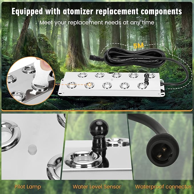 Ultrasonic Mist Maker Fogger 10 Head(8400ml/H),110V 350W Power Water Proof Ultrasonic Mister,Ultrasonic Fogger Humidifier with Float,for Vegetable Preservation,Landscape,Halloween Atmosphere - Image 4