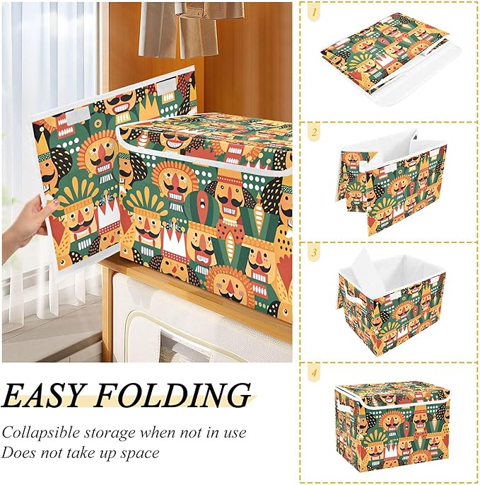xigua Nutcracker Christmas Storage Bins with Lids and Carrying Handle,Foldable Storage Boxes Organizer Containers Baskets Cube with Cover for Home Bedroom Closet Office - Image 4