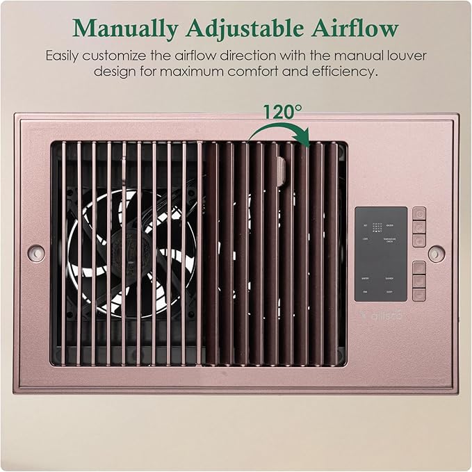 Register Booster Fan 6" x 10" with Negative Ion, Manual Airflow Direction Control, Quiet 10-Speed Heating Cooling AC Vent Fan with Remote & Thermostat Control for Wall Floor, Bronze - Image 3