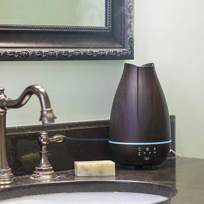 HealthSmart Essential Oil Diffuser, Cool Mist Humidifier and Aromatherapy Diffuser with 500ML Tank Ideal for Large Rooms, Adjustable Timer, Mist Mode and 7 LED Light Colors, Brown (Pack of 2) - Image 8