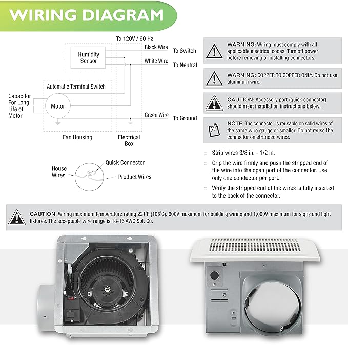 Homewerks 7136-02HW Bathroom Vent Fan with Automatic Humidity Sensor and Powerful Exhaust Ventilation Fan for Large Room 140 CFM Whisper Quiet 1.0 Sone Energy Star - Image 6