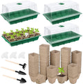 4 Pack Seed Starter Tray Kit, 120 Square Seed Peat Pots for Seedlings with Plants Labels, Planting Tools, Plastic Growing Germination Trays with Lids for Indoor Outdoor Gardening, Green by Hahood