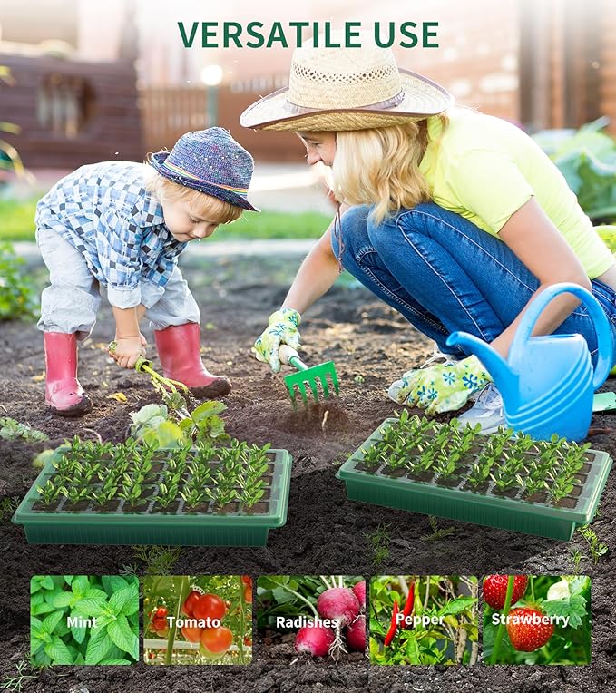 Seed Starter Tray, 80-Cells Seedling Starter Trays with Grow Light and Humidity Dome, Reusable Seed Germination Kit for Indoor Gardening Seed Starting (2 Pack, Green Base) - Image 6