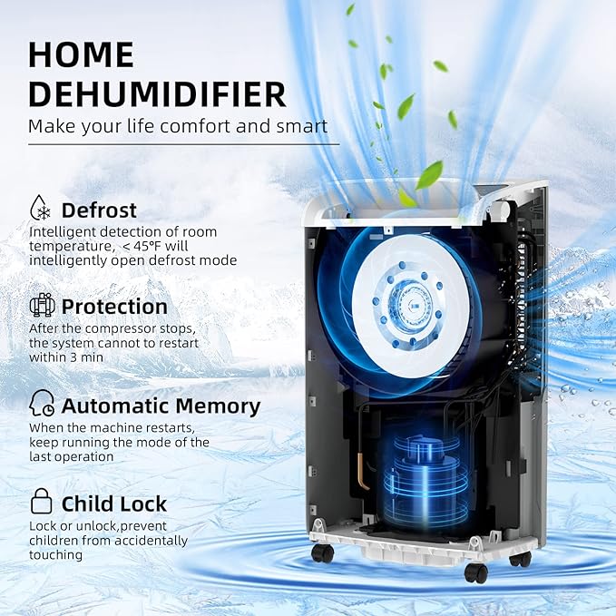 AIRPLUS 4,500 Sq.Ft 70 Pint Dehumidifier for Basements and Home-with Drain Hose,Efficient,Energy-with Dual Protection and 4 Smart Modes,24H Timer,Defrost,for Large room - Image 2