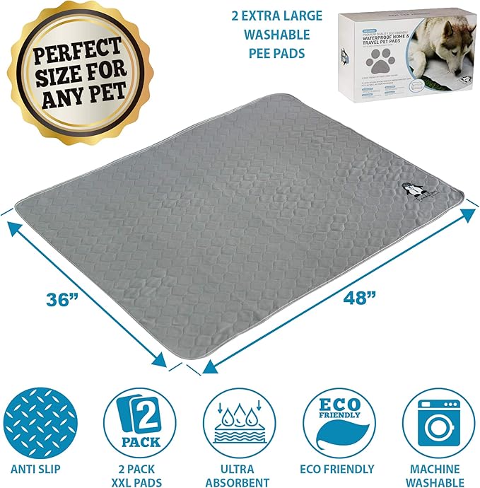 Washable Pee Pads for Dogs XXL (2 Pack), Reusable Puppy Training Pads, Ultra Absorbent & Waterproof Pet Mat for Senior Dogs, Non-Slip, Floor & Furniture Protector (36"x48") by Trendy Den Creations - Image 2