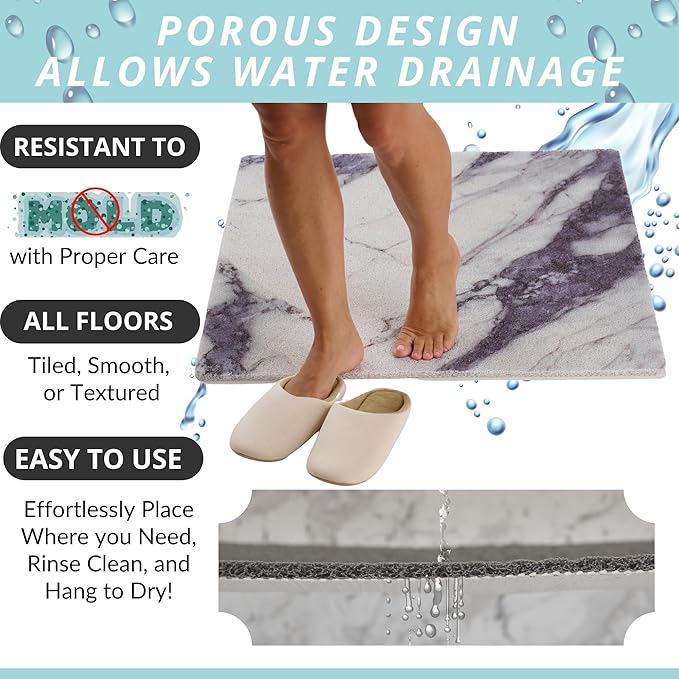 Square Shower Mat - Non Slip Shower Mats for Inside Shower - Extra Large 31x31 Shower Floor Mat Non Slip - Square Bath Mat for Shower - Secure Anti Slip Loofah Shower Bath Mat (31x31 Blue Grey) - Image 4