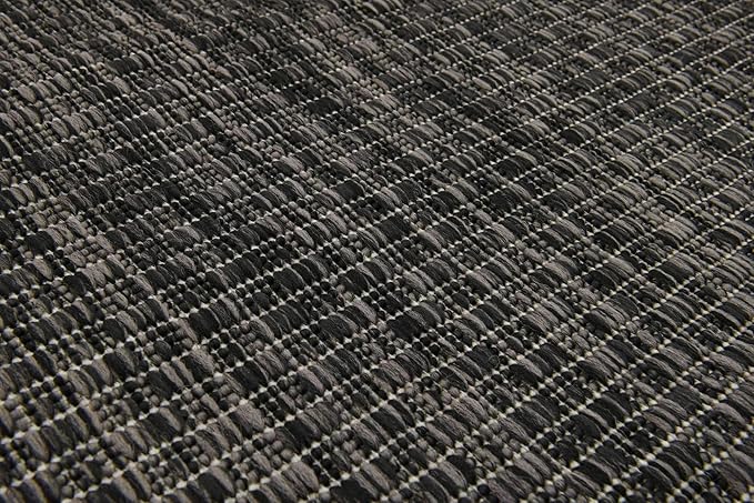 Unique Loom Collection Casual Transitional Solid Heathered Indoor/Outdoor Flatweave Area Rug (2' x 6' 1" Runner, Black/Ivory) - Image 7