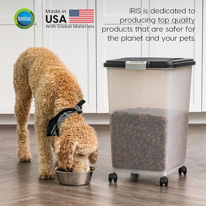 IRIS USA Airtight Dog Food Storage Container, Up to 54 lbs, Attachable Wheels, For Dog Cat Bird and Other Pet Food Storage Bin, Keep Fresh, Translucent Body, Easy Mobility, 2 Pack, Black - Image 8