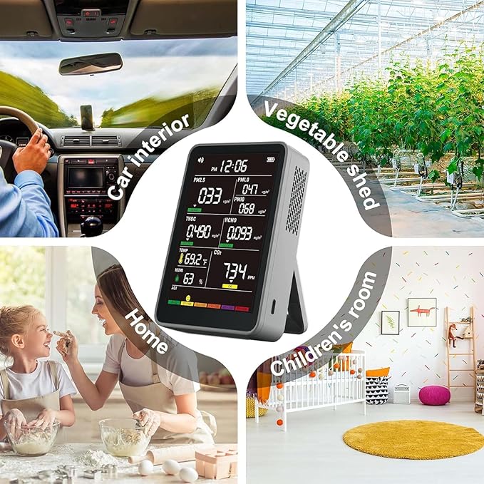 Professional Indoor Air Quality Monitor with AQI, Portable Real-Time Detector for Home Cars Plants and Pets (Smog Gray) - Image 7