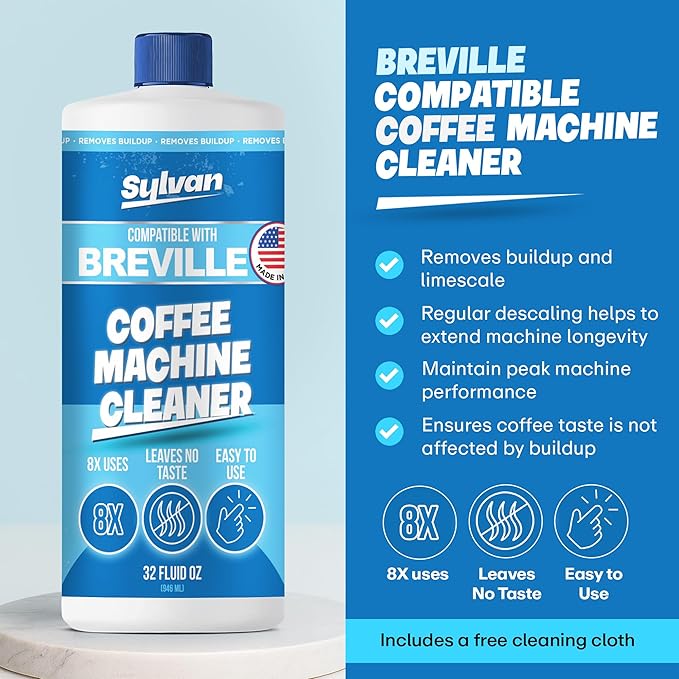 Descaling Solution Compatible with Breville | Free Cleaning Cloth | 12 Month Supply | Made in the USA | Descaling Kit for all Breville Machines | 32 Oz | Coffee Machine Cleaner and Decalcifier - Image 2