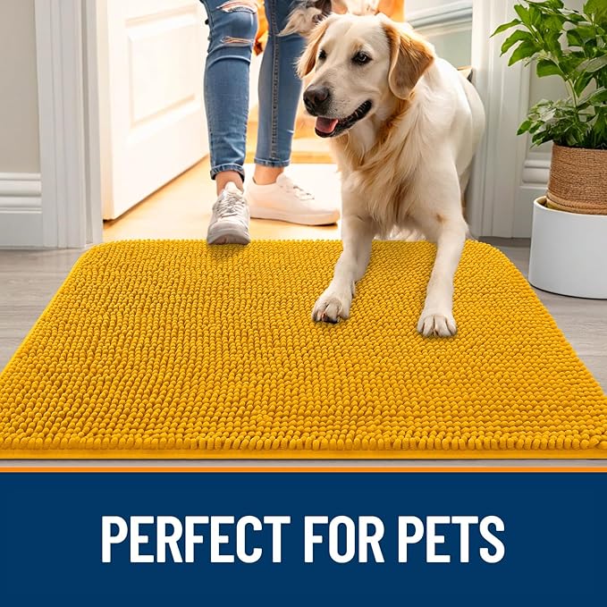 OLANLY Dog Door Mat for Muddy Paws 24x16, Absorbs Moisture and Dirt, Absorbent Non-Slip Washable Doormat, Quick Dry Chenille Mud Mat, Entry Indoor Entryway Carpet for Inside Floor, Golden Yellow - Image 6