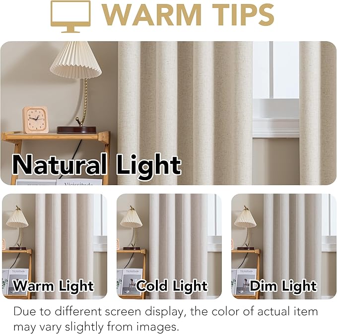 H.VERSAILTEX Linen Curtains 100% Blackout Curtains for Bedroom 63 inch Long Full Light Blocking Nature Linen Blended Window Curtains for Living Room Nickel Grommet (2 Panels, Heathered Linen) - Image 4