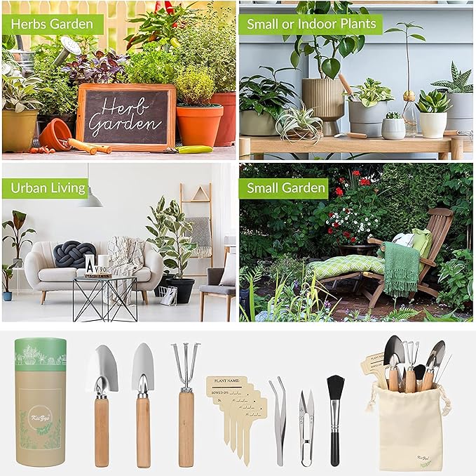 Indoor Garden Tools for Gardening - KiiZYS 12-Piece Small Garden Tools Set - Indoor Gardening Gifts for Women - Mini Hand Tools House Plant Tool - Image 6