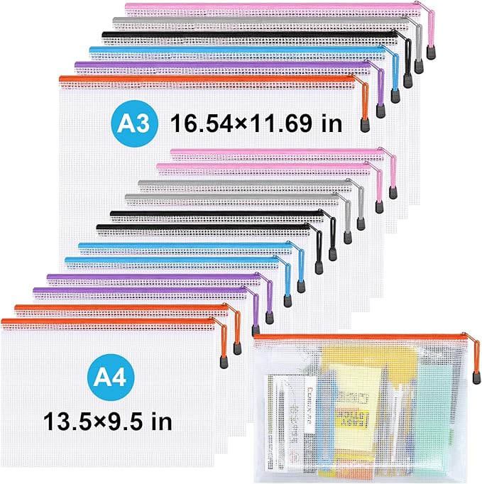 Mesh Zipper Pouch,Waterproof Zipper Bags,18pcs Document Folders,for Puzzle Board Game Storage,for School Office Supplies. by OrganizeYourVisibleWorld