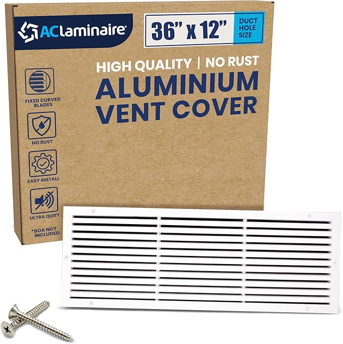36x12 Inch (Duct Opening) Air Return Vent Cover Decorative – Premium Aluminum AC Vent Cover for Ceiling & Wall, Rustproof Grille, Ideal for Home HVAC Grille, Durable & Easy to Install by ACLAMINAIRE by LAMINAIRE