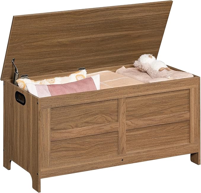 Storage Chest, 39.4” Large Toy Chest, Entryway Storage Trunk, Storage Bench with Safety Hinge, Entrance Bench for Living Room, Entrance, Bedroom, Honey Brown SCOR48301 - Image 8