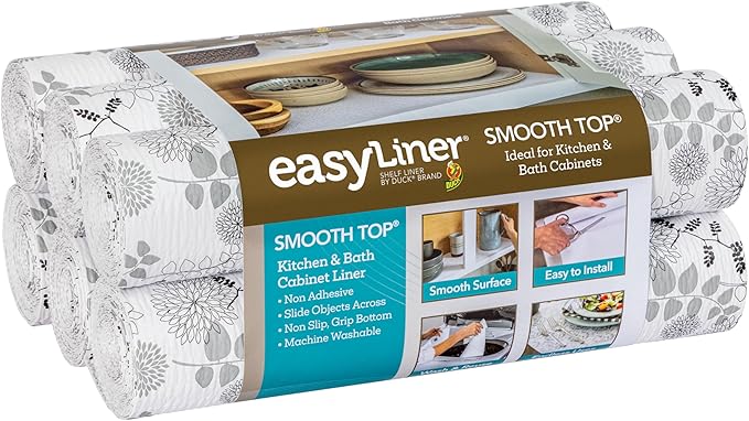 Duck Brand Smooth Top EasyLiner for Cabinets & Drawers - Easy to Install & Cut to Fit - Shelf Paper & Drawer Liner Non-Adhesive - Non Slip Shelf Liner - 20" Width - 36 Total Ft - Black Midnight Bloom by DuckBrand