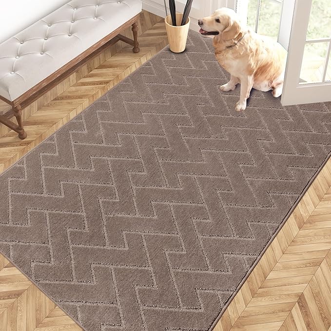 PURRUGS Easy Care Area Rug 4ft x 6ft, Non-Slip Machine Washable Entry Rug, Stain Resistant Accent Rug for Hallway, Bedroom, Living Room and Mudroom, Grayish Brown by PURRUGS