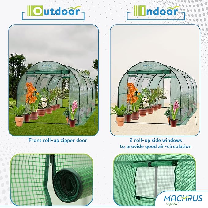 Ogrow® Deluxe Walk-in Tunnel Greenhouse with Cover - Green - Image 5