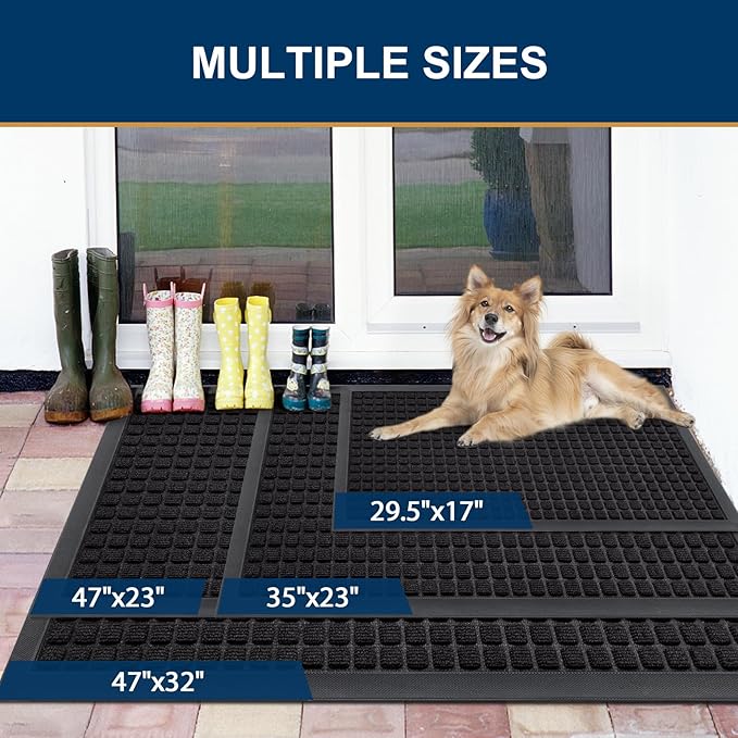 Smiry Front Door Mat Outside Entrance, Heavy Duty Natural Rubber Doormat, Non Slip, Trap Dirt and Moisture, Easy Clean, Low Profile Welcome Floor Mats for Indoor Outdoor Entry, 71x23 Inch, Black - Image 6