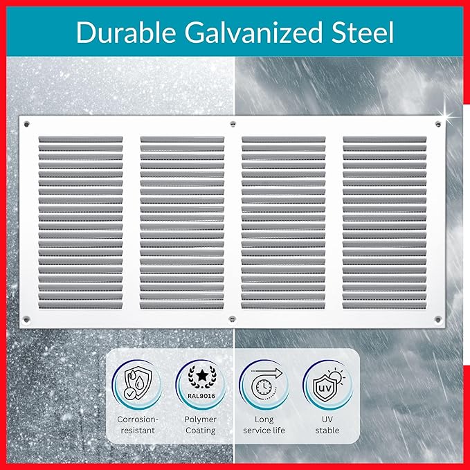 14x6 Vent Cover (Duct Opening) - White HVAC Return Air Grille for Wall and Ceiling - Metal AC Vent Cover with Mesh - Rectangular Ventilation Register - External Dimensions: 15.75" W x 7.87" H - Image 3