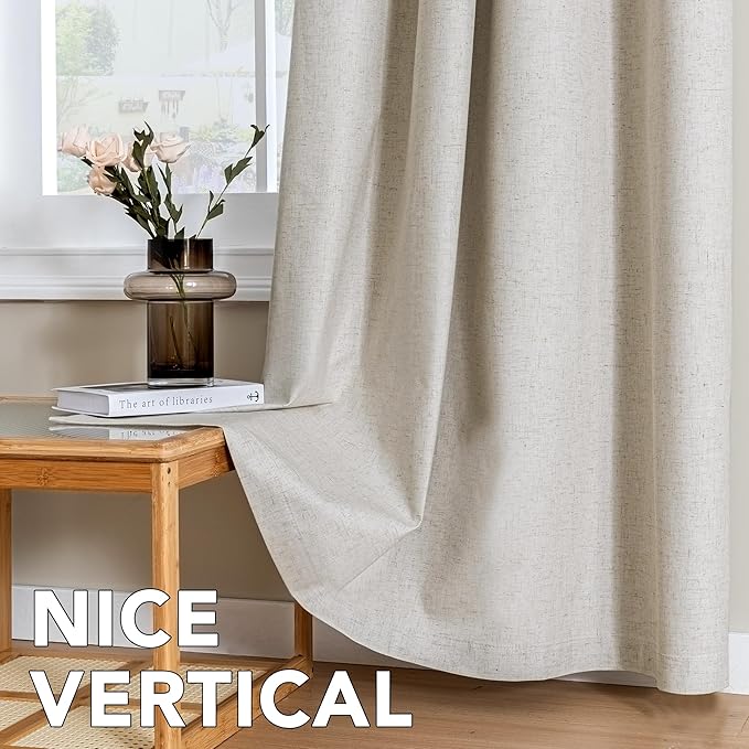 H.VERSAILTEX Linen Curtains 100% Blackout Curtains for Bedroom 108 inch Long Full Light Blocking Nature Linen Blended Window Curtains for Living Room Nickel Grommet (2 Panels, Heathered Linen) - Image 7