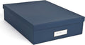 Bigso Oskar Fiberboard Label Frame Document Letter Box - File Organizer Box for Important Paperwork - Document Storage with a Lid & Metal Label Window - 3.3 in x 10.2 in x 13.8 in - Dark Blue by Bigso