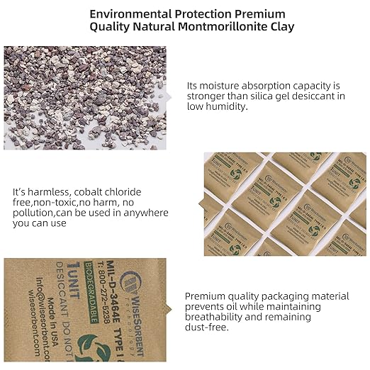 Kraft Clay Desiccants Packs for Safe, 33 Gram 8 Pack Dehumidifier for Gun Safe, Military Grade Moisture Absorbers, Conforms to MIL-D-3464E Type I & II Absorbents - Image 3