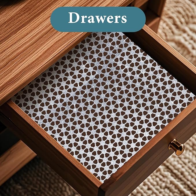 Drawer and Shelf Liner for Kitchen Cabinet: 12 in X 20 Ft Non Slip Waterproof Shelf Paper Non Adhesive Refrigerator Liners Silver Square Easy Liners for Bathroom with Knife Tape Measure - Image 2